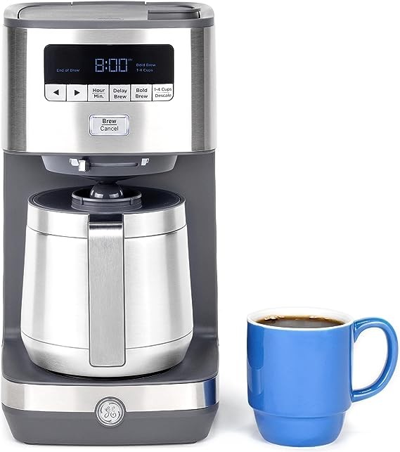 GE Drip Coffee Maker With Timer | 10-Cup Thermal Carafe Pot Keeps Coffee Warm for 2 Hours | Adjustable Brew Strength | Wide Shower Head for Maximum Flavor | Kitchen Essentials | Stainless Steel