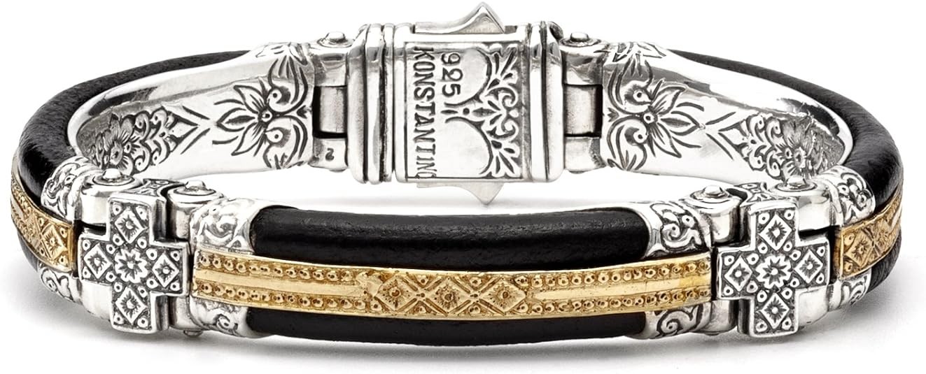 Konstantino Men's Sterling Silver, Leather & Bronze Bracelet