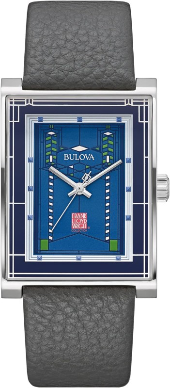 Bulova Frank Lloyd Wright Robie House Stainless Steel 3-Hand mens Quartz Watch, Gray Leather Strap Style: 96A287