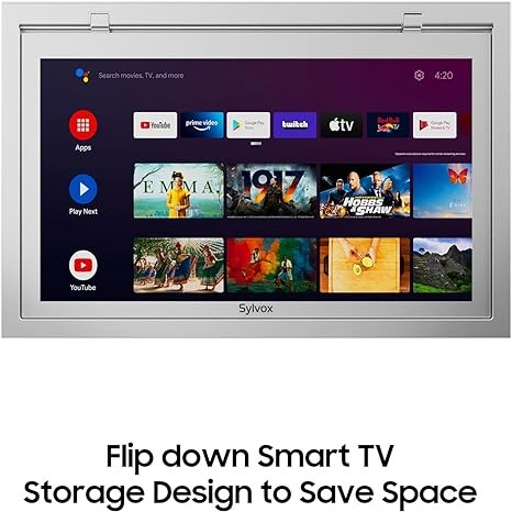 SYLVOX 15.6" Flip Down Smart TV Under Cabinet Kitchen TV Android 11.0 Supports 360 Degree Rotation WiFi & Wireless Connection, Storage Design for Kitchen Bedroom RV Yacht (Silver),Black