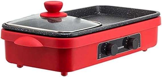 Grill and Hot Pot Rapid Temperature Rise Shabu-bake All-in-one Machine Multifunctional Medical Stone Multi-function Pan Stove Shabu-roasting for Family Dinner (Color : Red)