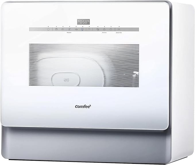 COMFEE' Portable Dishwasher, Countertop Dishwasher with 3 Place Settings, Mini Dishwasher with More Space Inside, 6 Programs, Auto-Open Drying, Touch Control, White